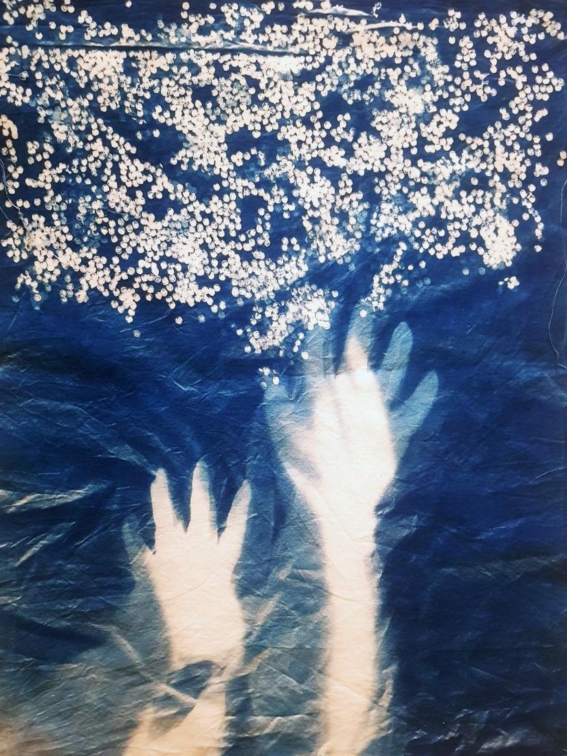 Reaching — Cyanotype on archival cotton
