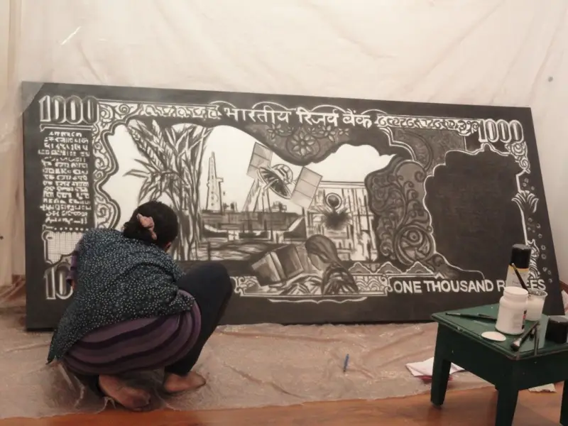 Dhan — mixed media on canvas, 3×7 ft, 2011