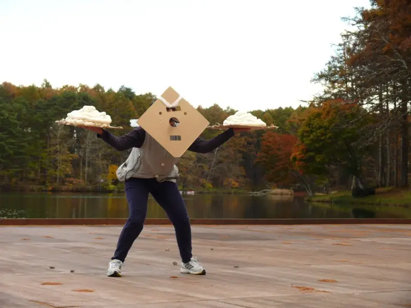 Performance with cardboard cloud figure — Wisconsin