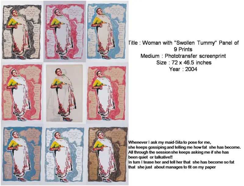 Woman with Swollen Tummy — Phototransfer screenprint, 72×46.5 in, 2004